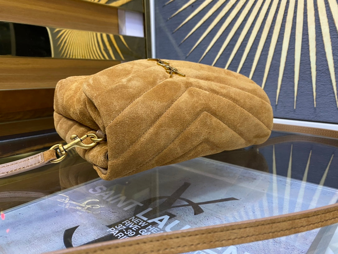 Saint Laurent Loulou Toy Bag in Tan Quilted Suede