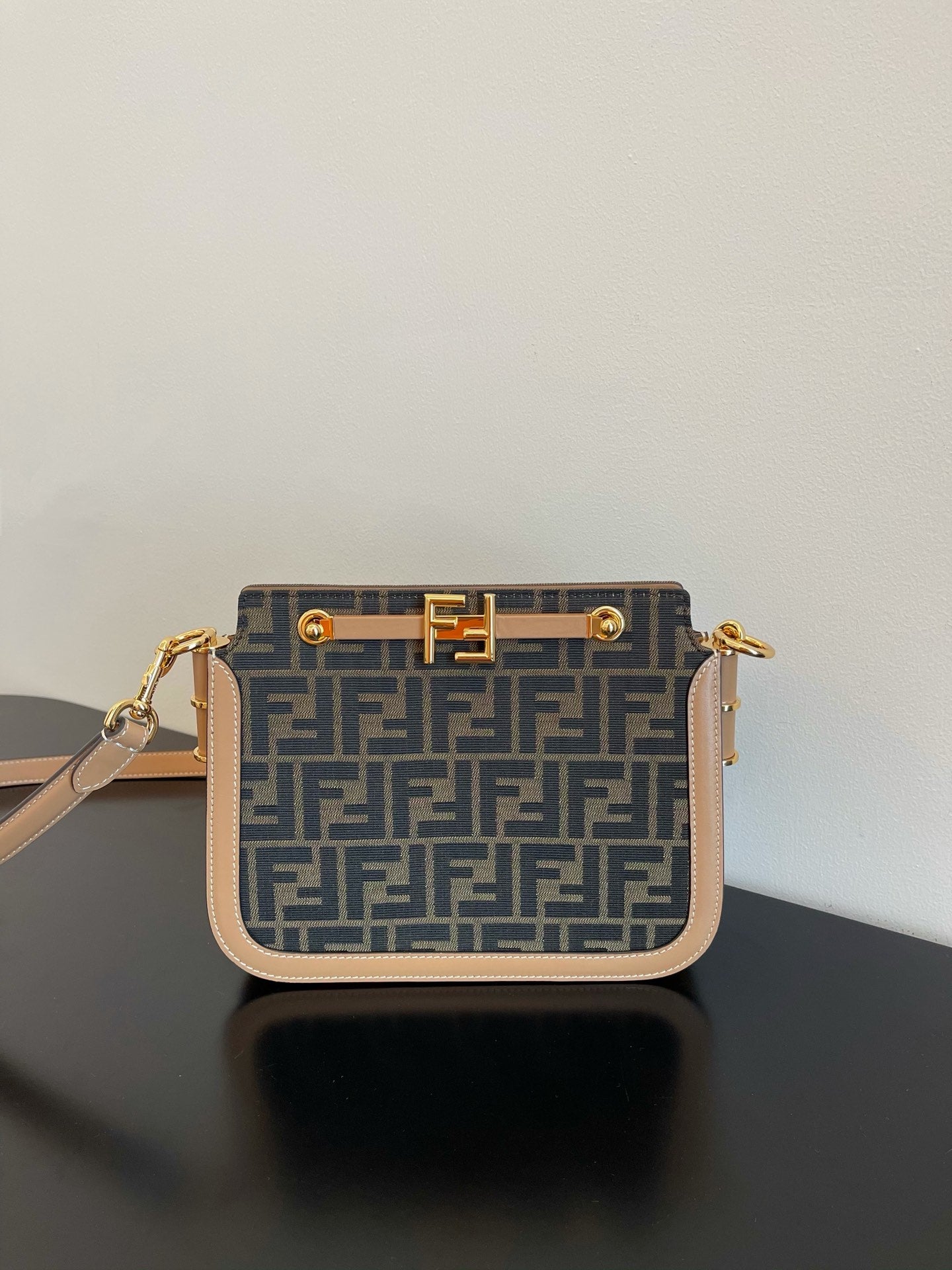 Fendi Monogram Print Mini Shoulder Bag - Brown/Beige Canvas &amp; Leather