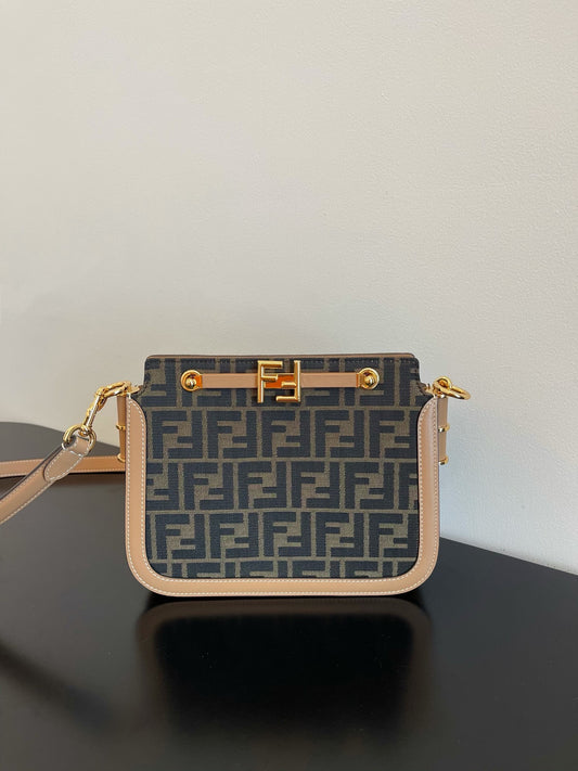 Fendi Monogram Print Mini Shoulder Bag - Brown/Beige Canvas &amp; Leather