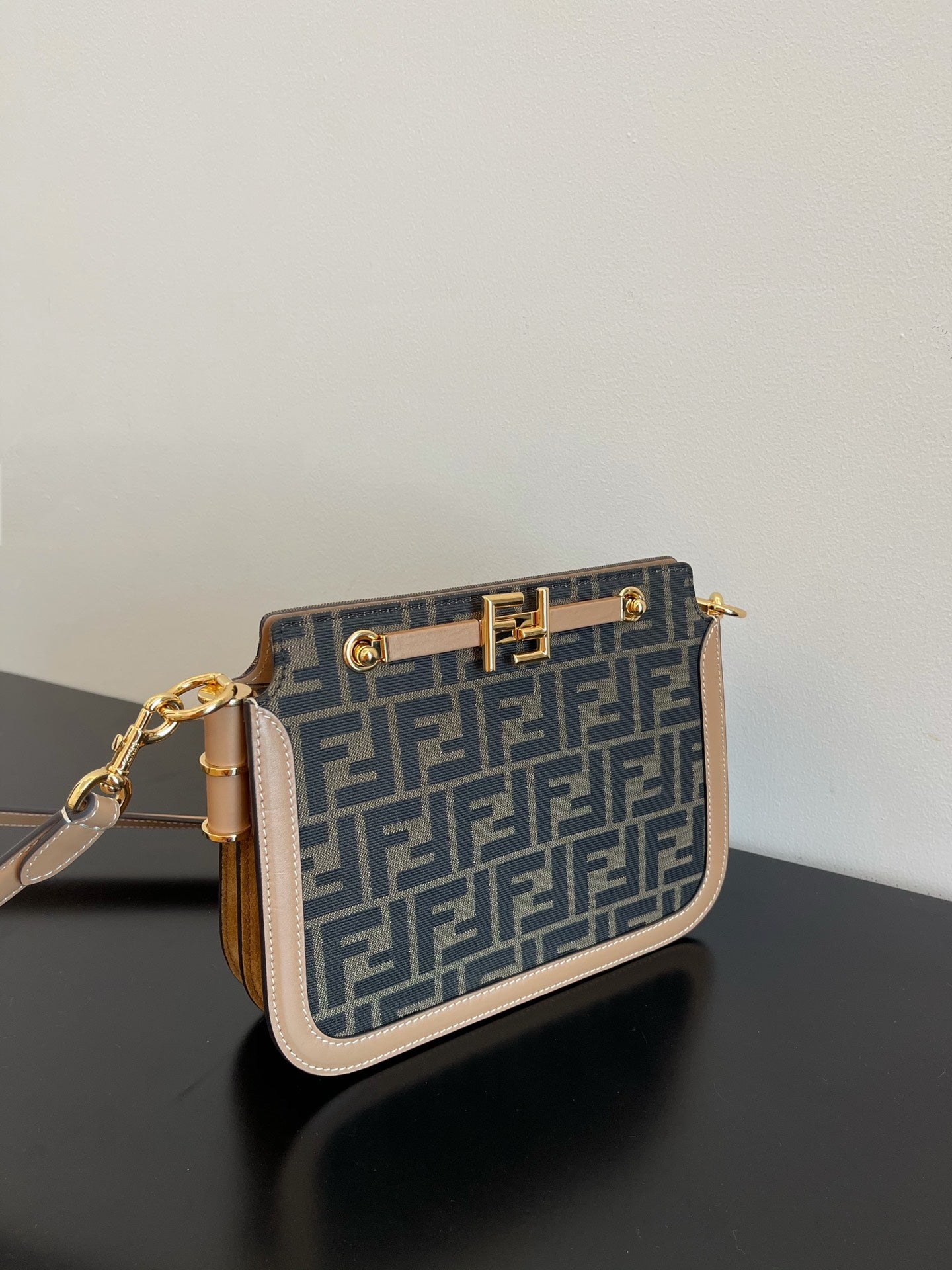 Fendi Monogram Print Mini Shoulder Bag - Brown/Beige Canvas &amp; Leather