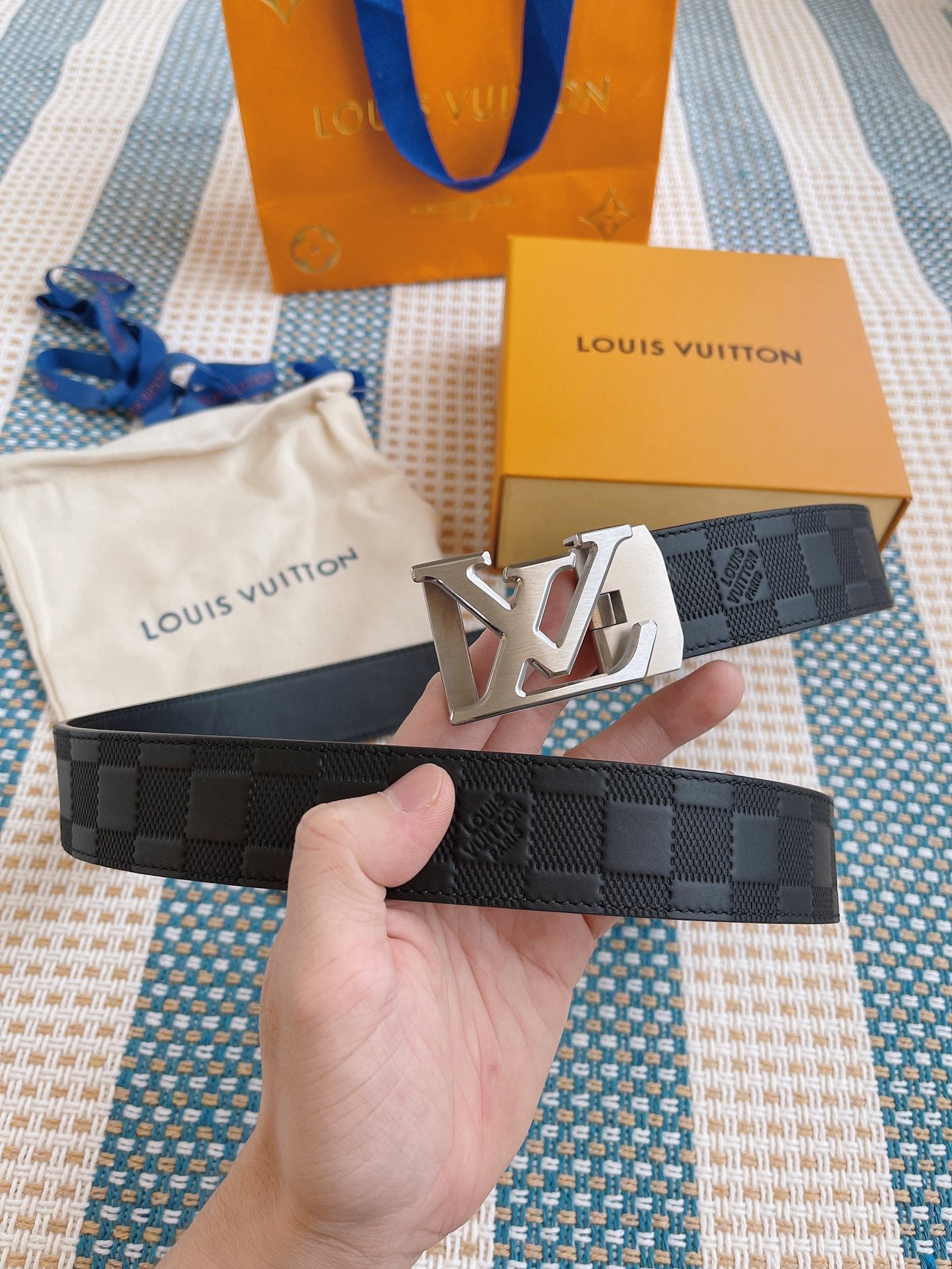 Louis Vuitton Men's LV Initiales 40mm Reversible Belt - Damier Infini Leather, Onyx Black, Silver-Tone Hardware