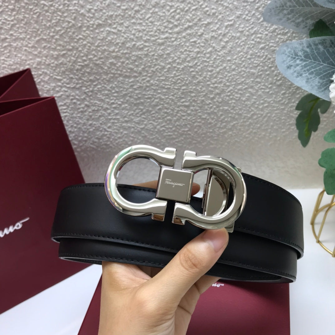 Salvatore Ferragamo Men's Gancini Reversible Leather Belt - Black with Silver Buckle
