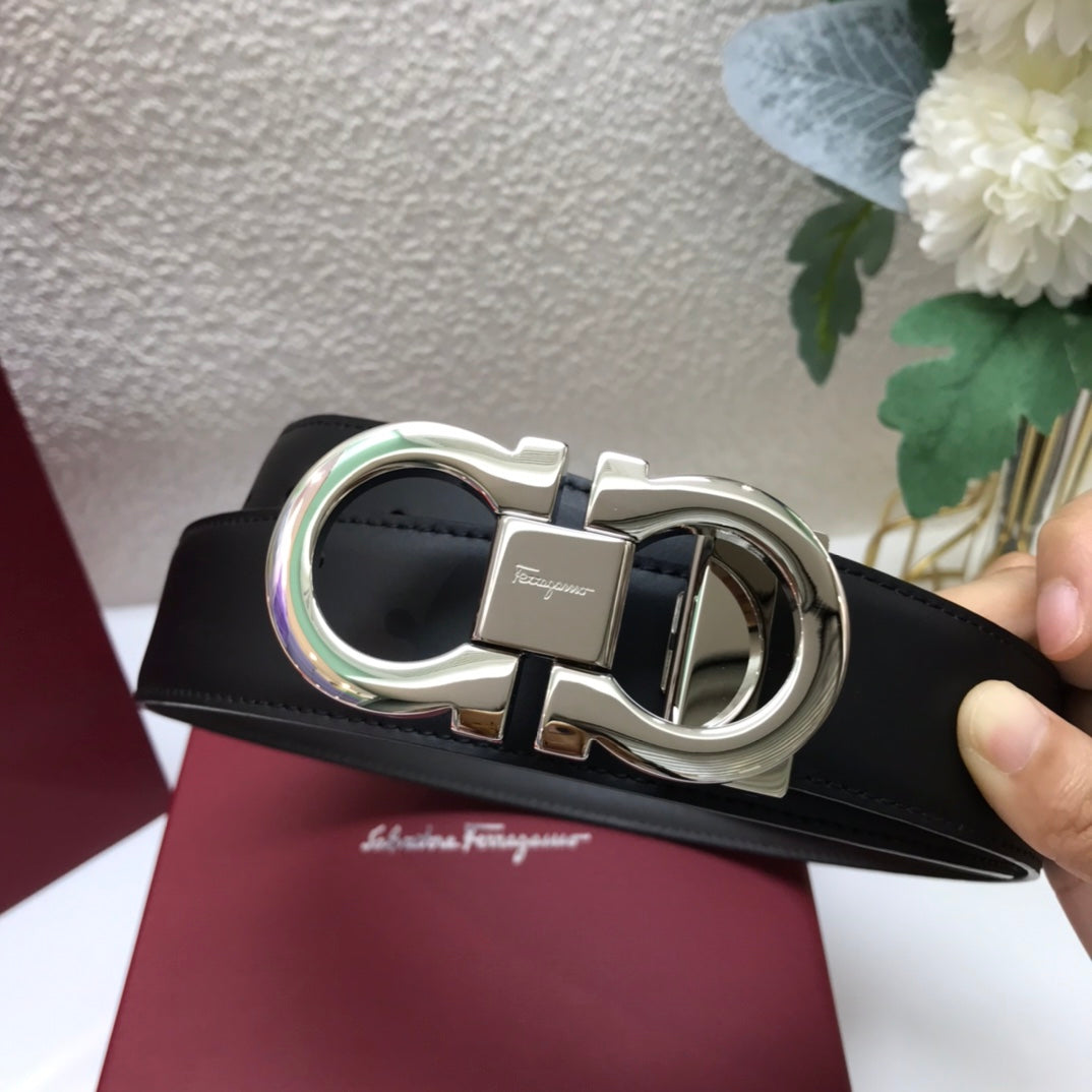 Salvatore Ferragamo Men's Gancini Reversible Leather Belt - Black with Silver Buckle