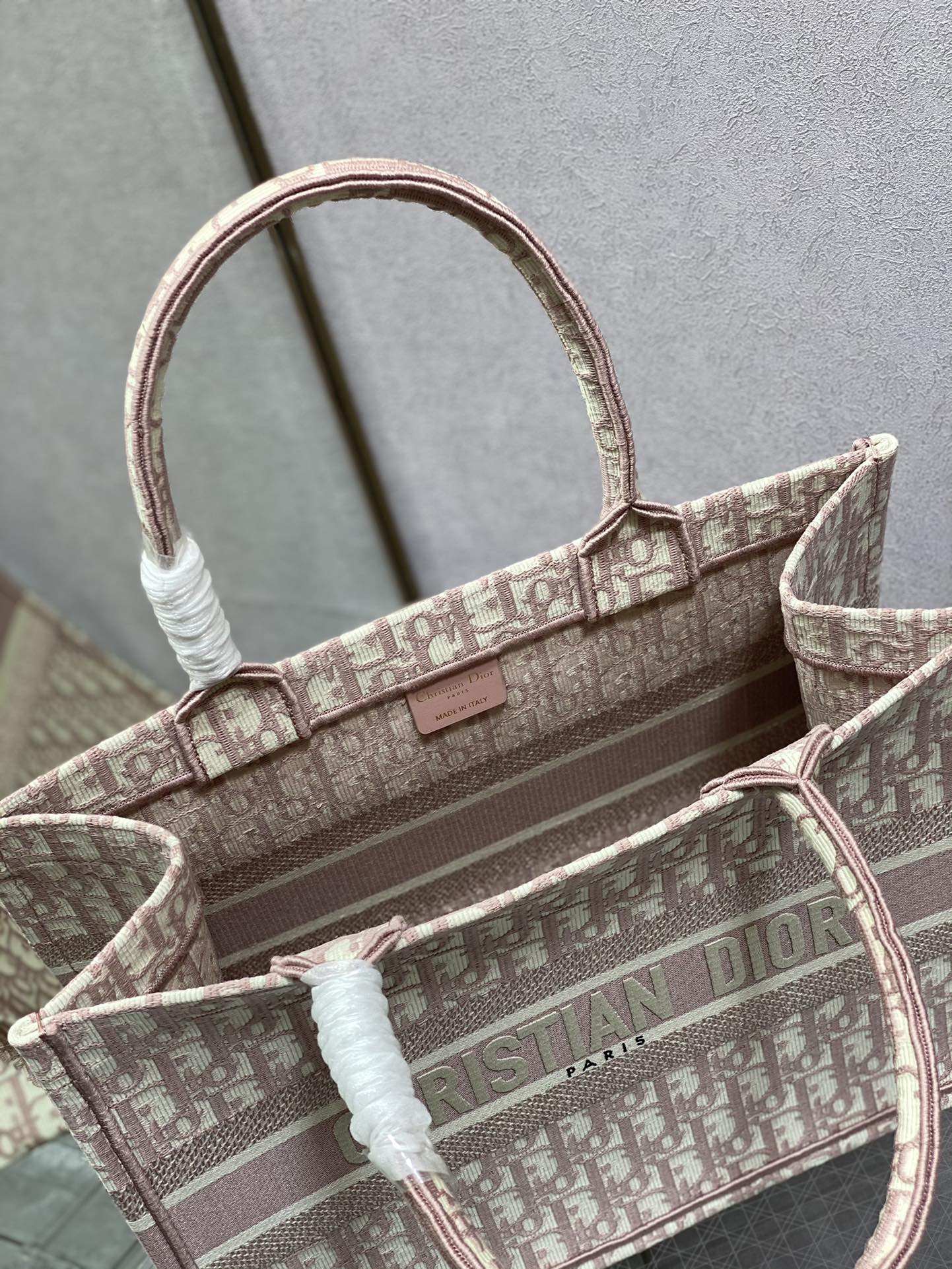 Christian Dior Book Tote Rose Gold Dior Oblique Embroidery Handbag