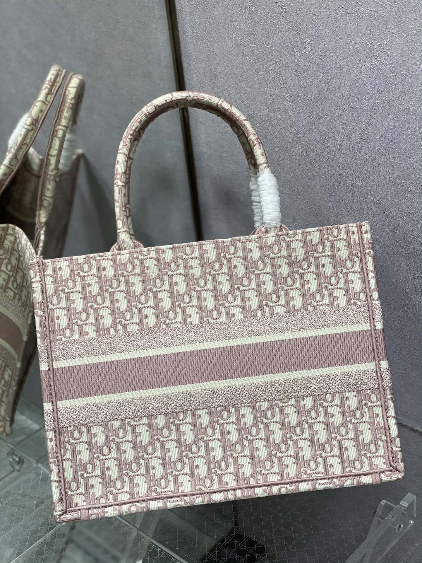 Christian Dior Book Tote Rose Gold Dior Oblique Embroidery Handbag