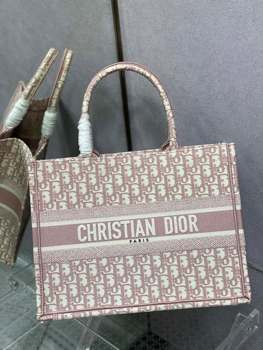 Christian Dior Medium Book Tote - Pink Dior Oblique Embroidery