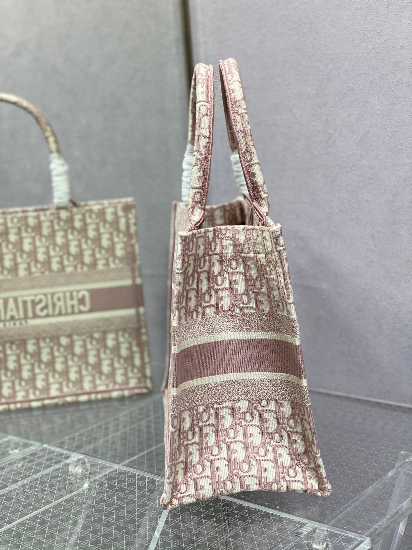 Christian Dior Book Tote Rose Gold Dior Oblique Embroidery Handbag