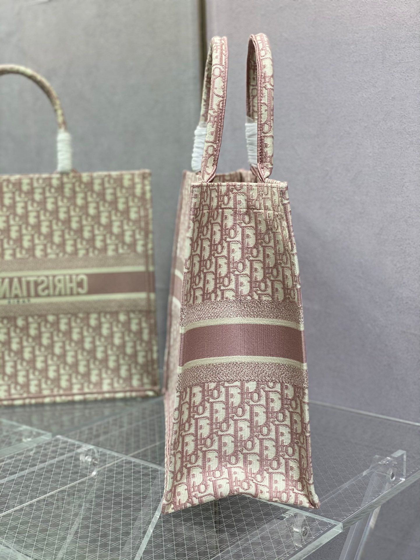 Christian Dior Book Tote Pink Dior Oblique Embroidery Bag