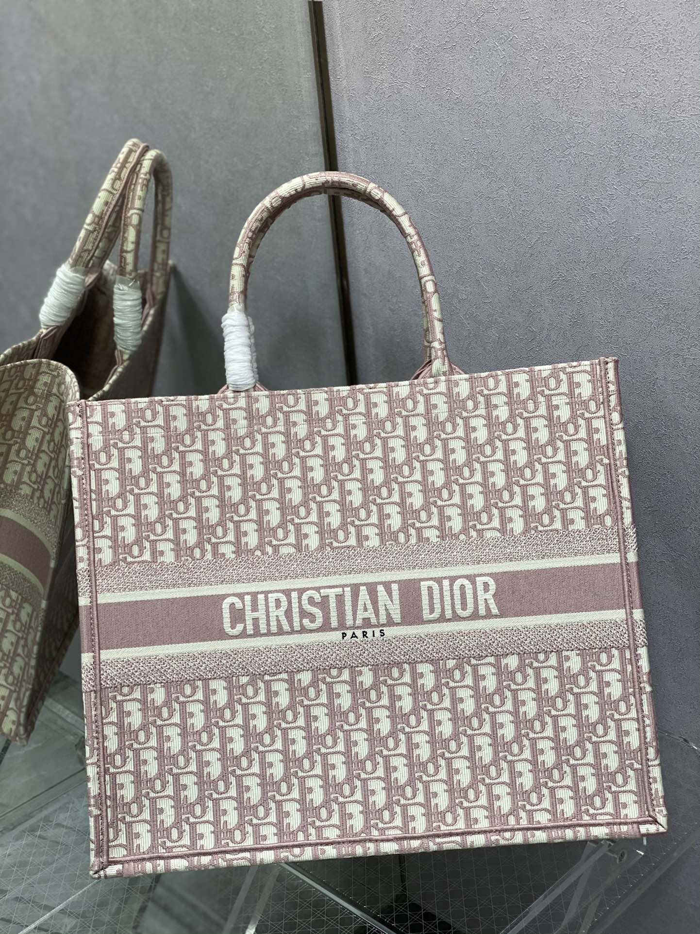 Christian Dior Book Tote Pink Dior Oblique Embroidery Bag