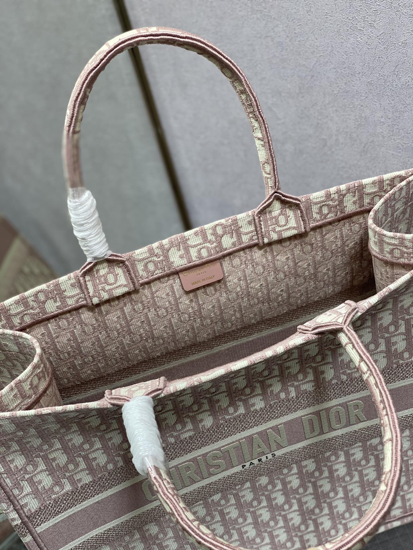 Christian Dior Book Tote Medium Pink Oblique Embroidered Canvas Bag