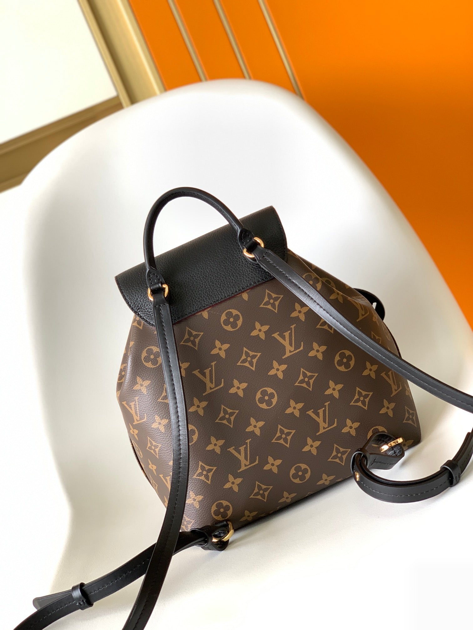 Louis Vuitton Montsouris BB Backpack Monogram Canvas with Black Leather Trim