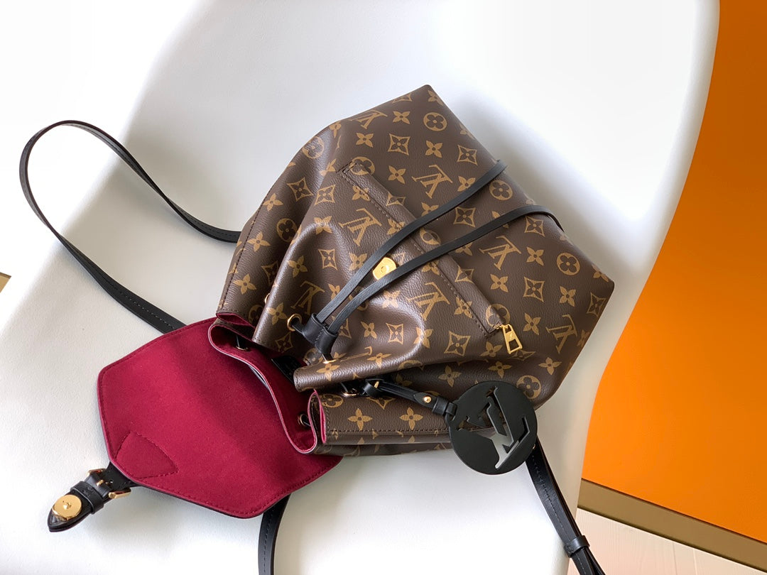 Louis Vuitton Montsouris BB Backpack Monogram Canvas with Black Leather Trim