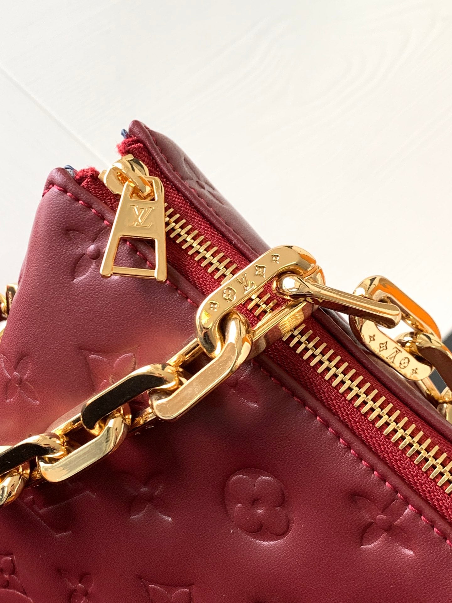 Monogram Embossed Small Red Crossbody Bag with Wide Adjustable Strap