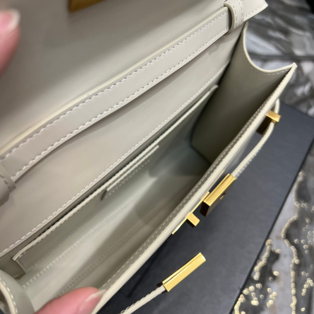Saint Laurent Manhattan Small Leather Shoulder Bag - Cream with Gold Hardware