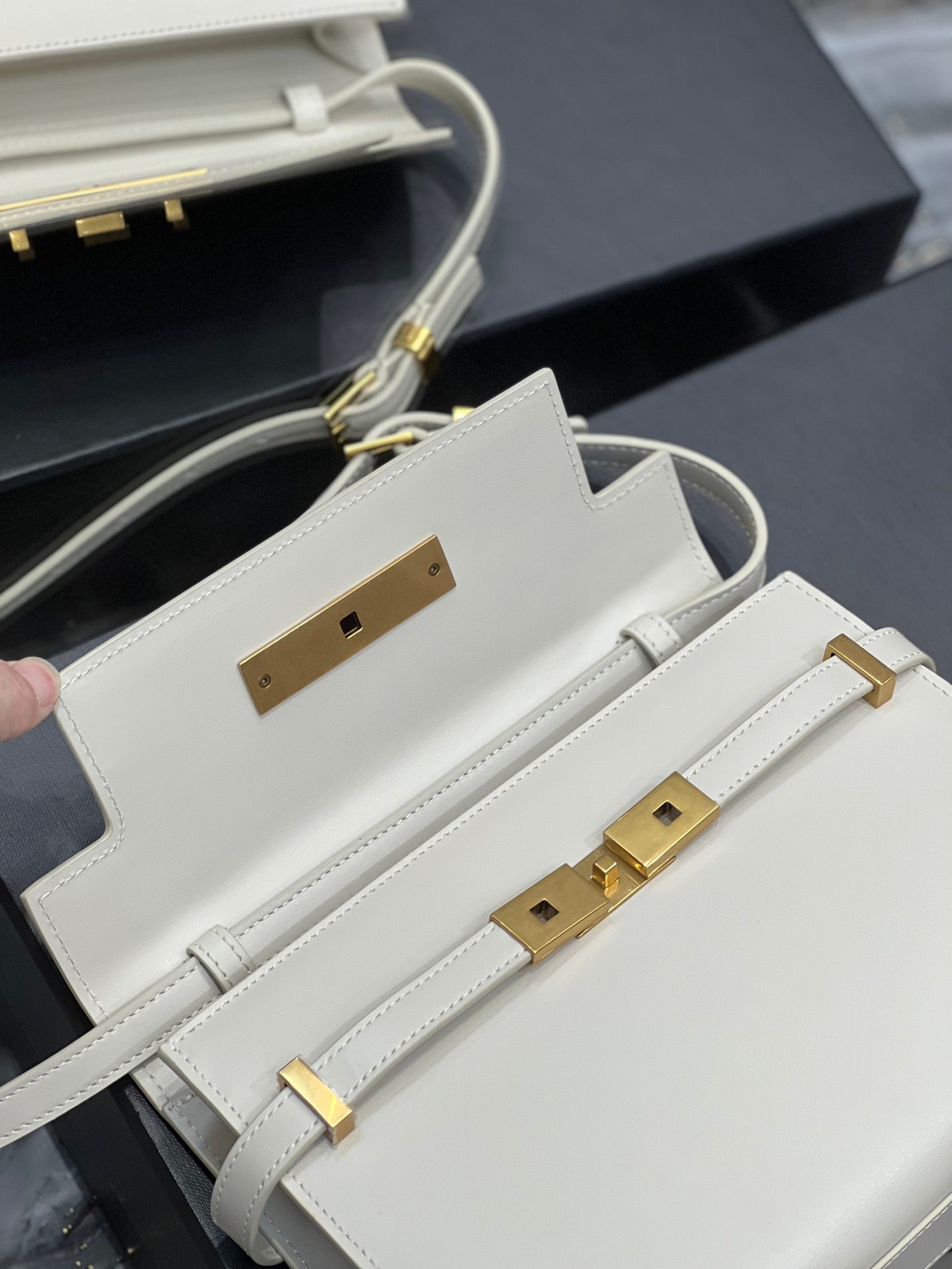 Saint Laurent Manhattan Small Leather Shoulder Bag - Cream with Gold Hardware