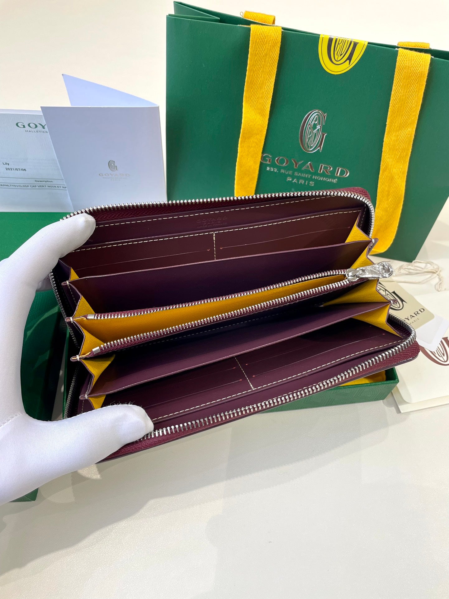 Gogy Luxury Burgundy Chevron Print Leather Zip Around Long Wallet