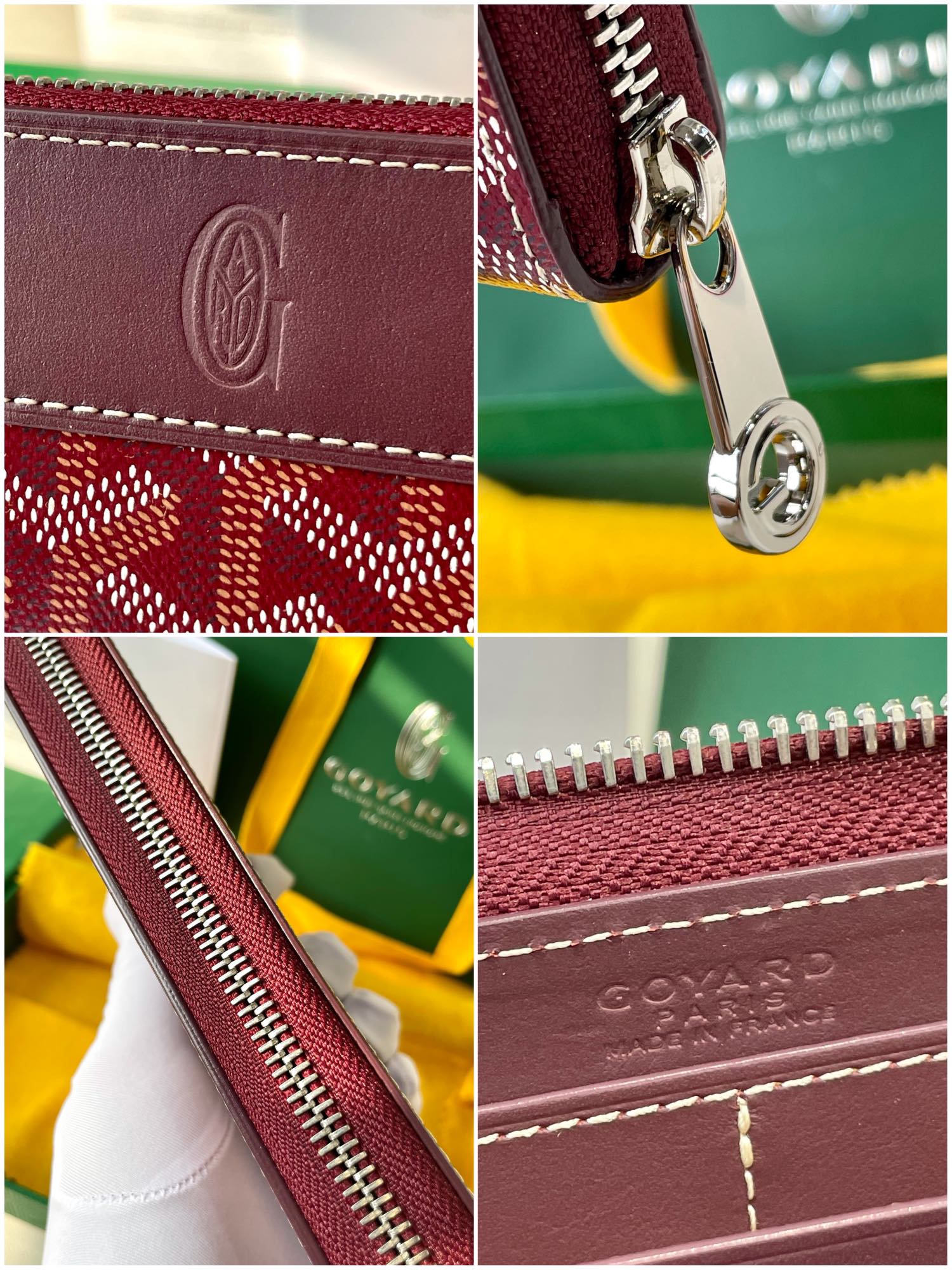 Gogy Luxury Burgundy Chevron Print Leather Zip Around Long Wallet