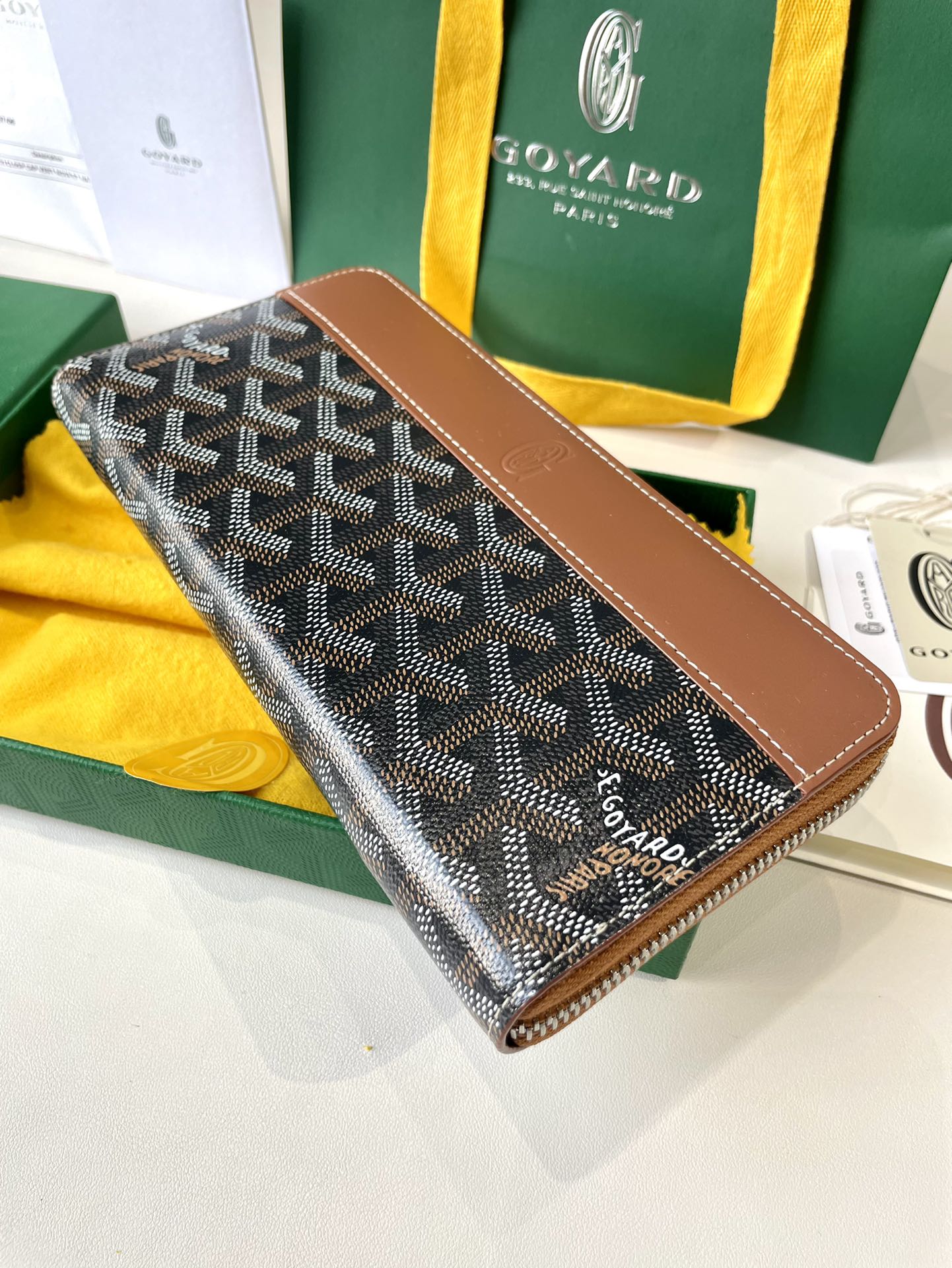 Gogy Classic Chevron Print Canvas Long Wallet with Leather Trim