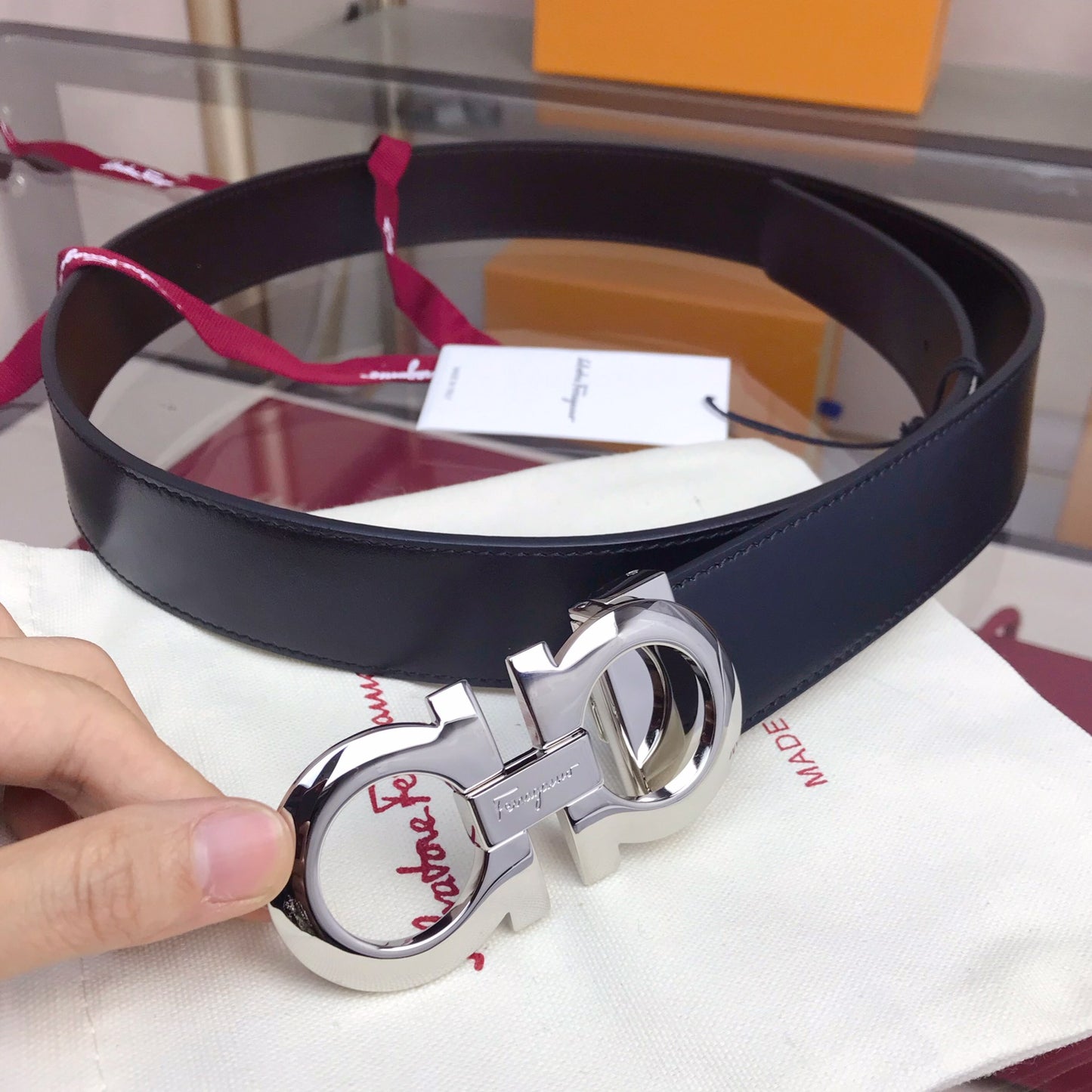 Salvatore Ferragamo Men's Gancini Reversible Leather Belt with Silver-Tone Buckle, Black