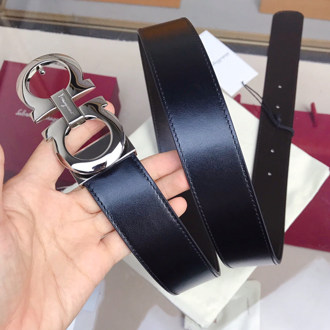 Salvatore Ferragamo Men's Gancini Reversible Leather Belt with Silver-Tone Buckle, Black