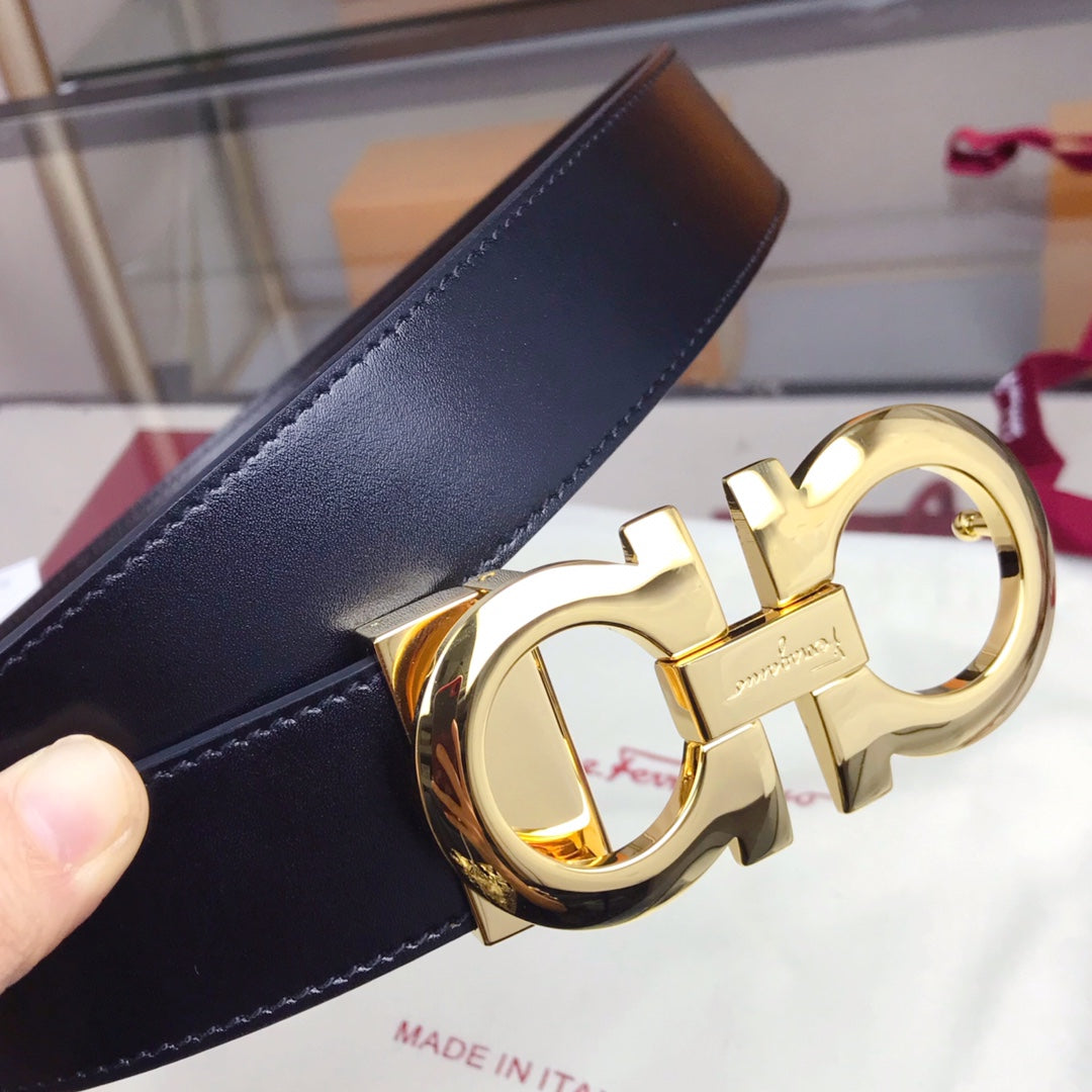 Salvatore Ferragamo Men's Gancini Reversible Leather Belt - Black with Gold-Tone Buckle