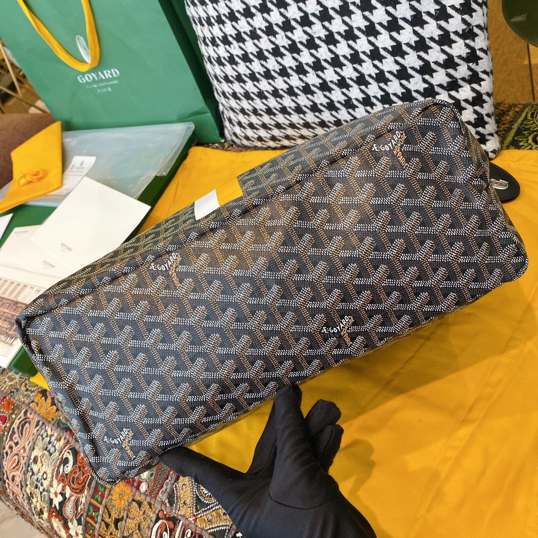 Gogy Luxury Grey Chevron Pattern Canvas Tote Bag with Structured Base