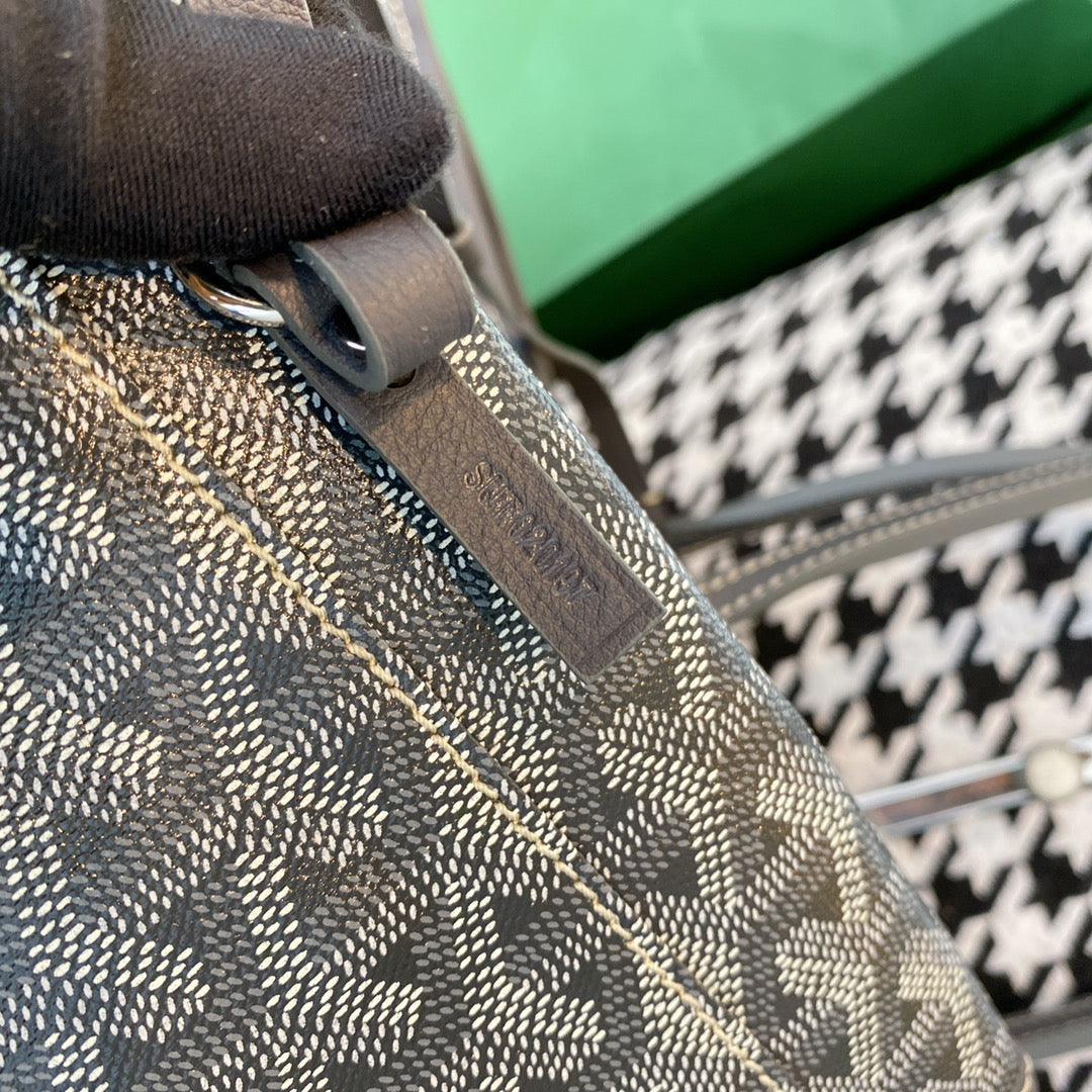 Gogy Classic Grey Chevron Monogram Canvas Pouch with Leather Trim
