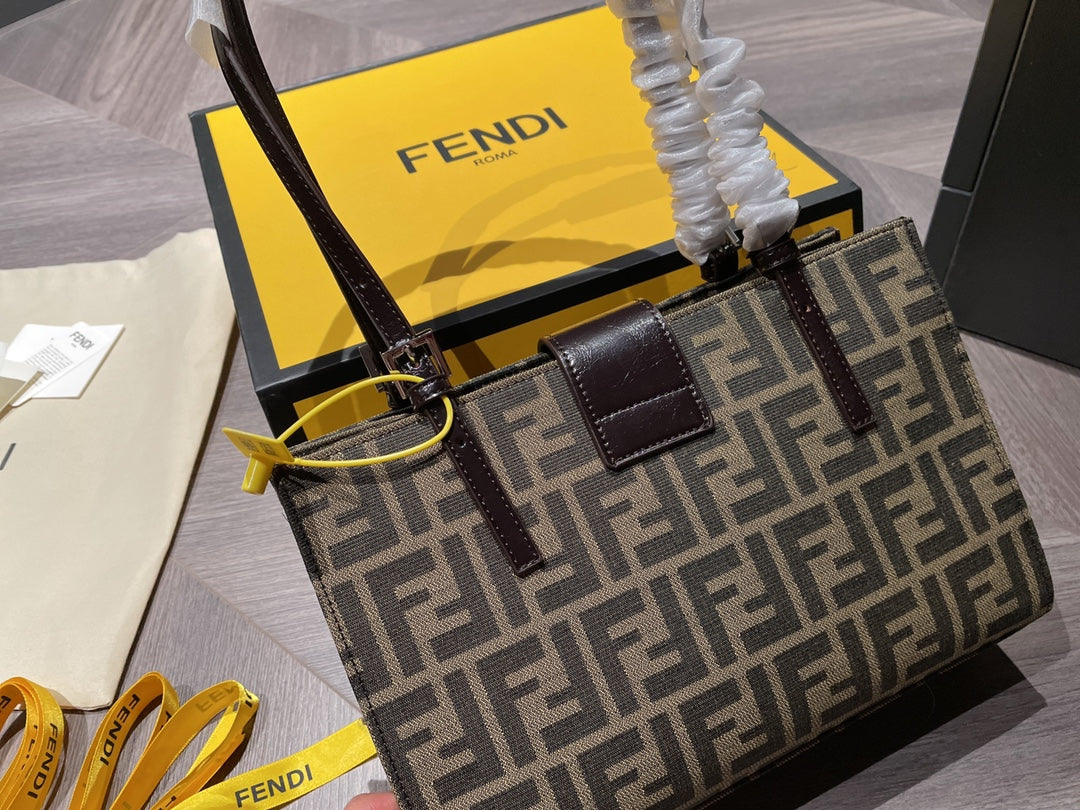 Fendi Zucca Monogram Canvas Shoulder Bag - Vintage Brown FF Logo Tote