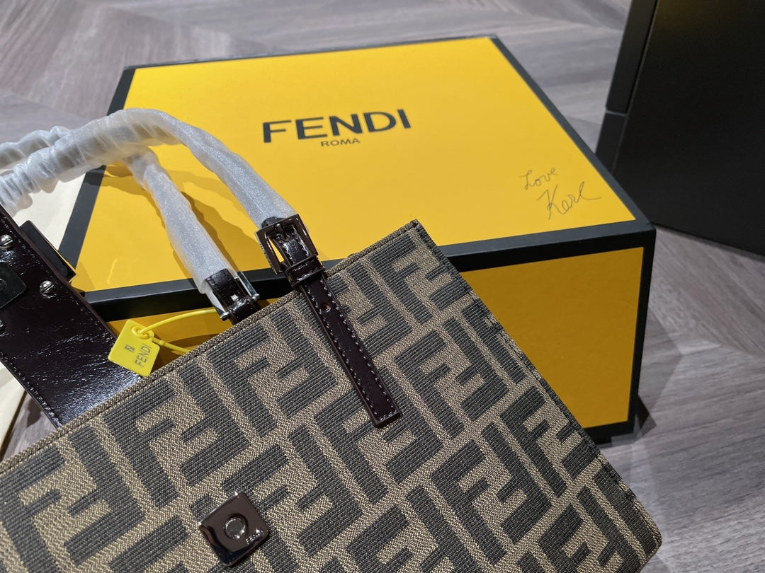 Fendi Zucca Monogram Canvas Shoulder Bag - Vintage Brown FF Logo Tote