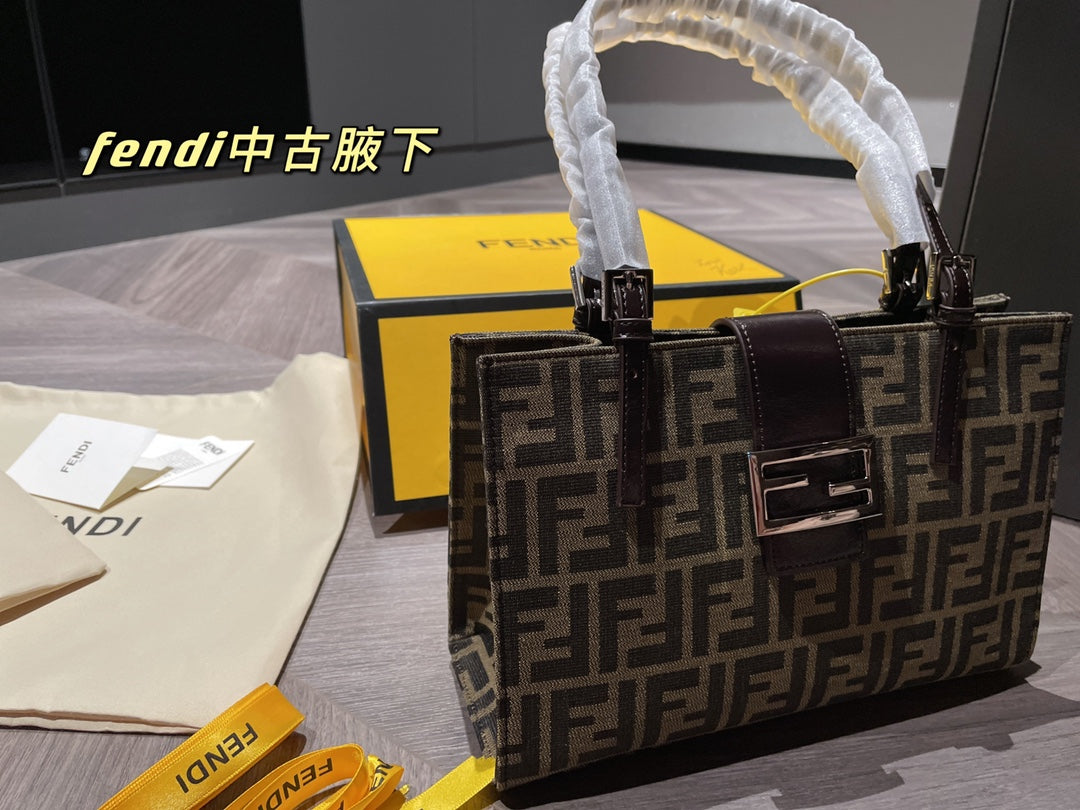 Fendi Zucca Monogram Canvas Shoulder Bag - Vintage Brown FF Logo Tote
