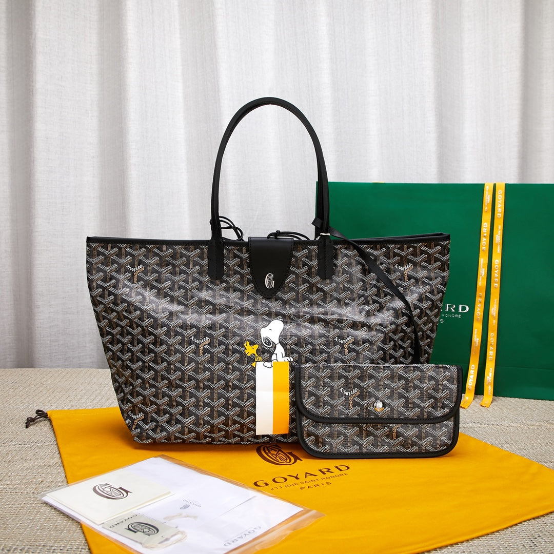 Gogy Classic Monogram Canvas Tote Bag with Matching Pouch and Cartoon Dog Print