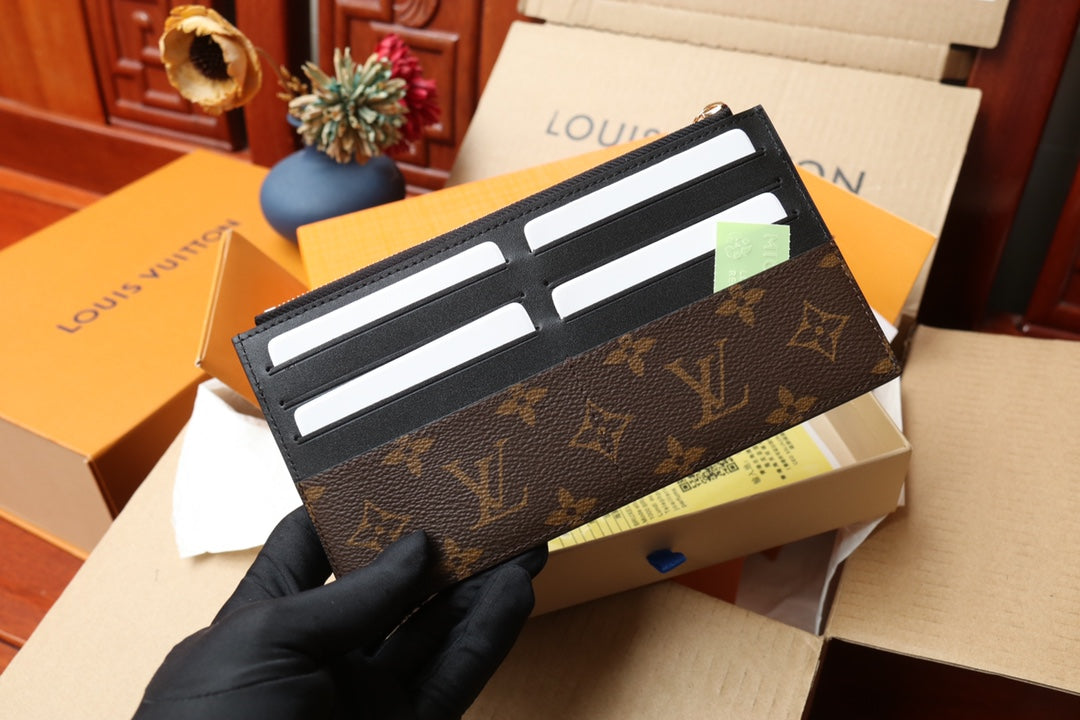 Louis Vuitton Slim Purse Monogram Canvas with Black Leather Trim