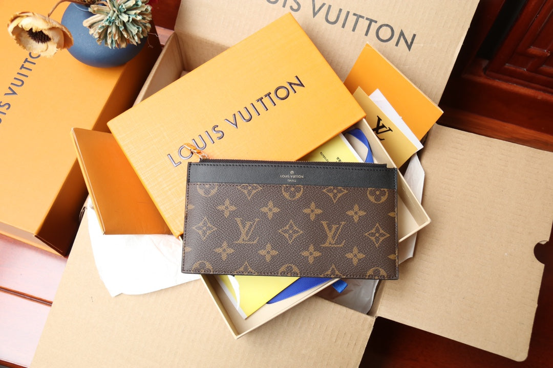 Louis Vuitton Slim Purse Monogram Canvas with Black Leather Trim