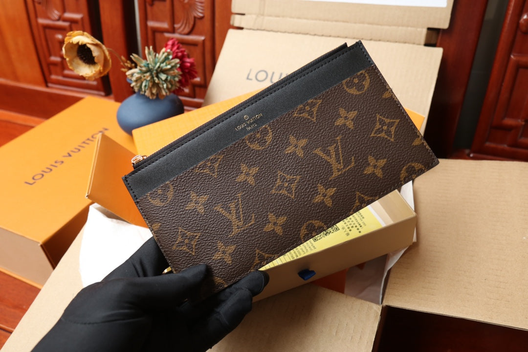 Louis Vuitton Slim Purse Monogram Canvas with Black Leather Trim