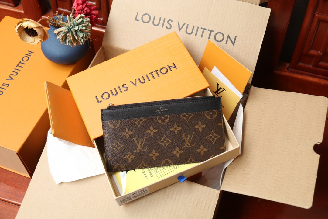 Louis Vuitton Slim Purse Monogram Canvas with Black Leather Trim