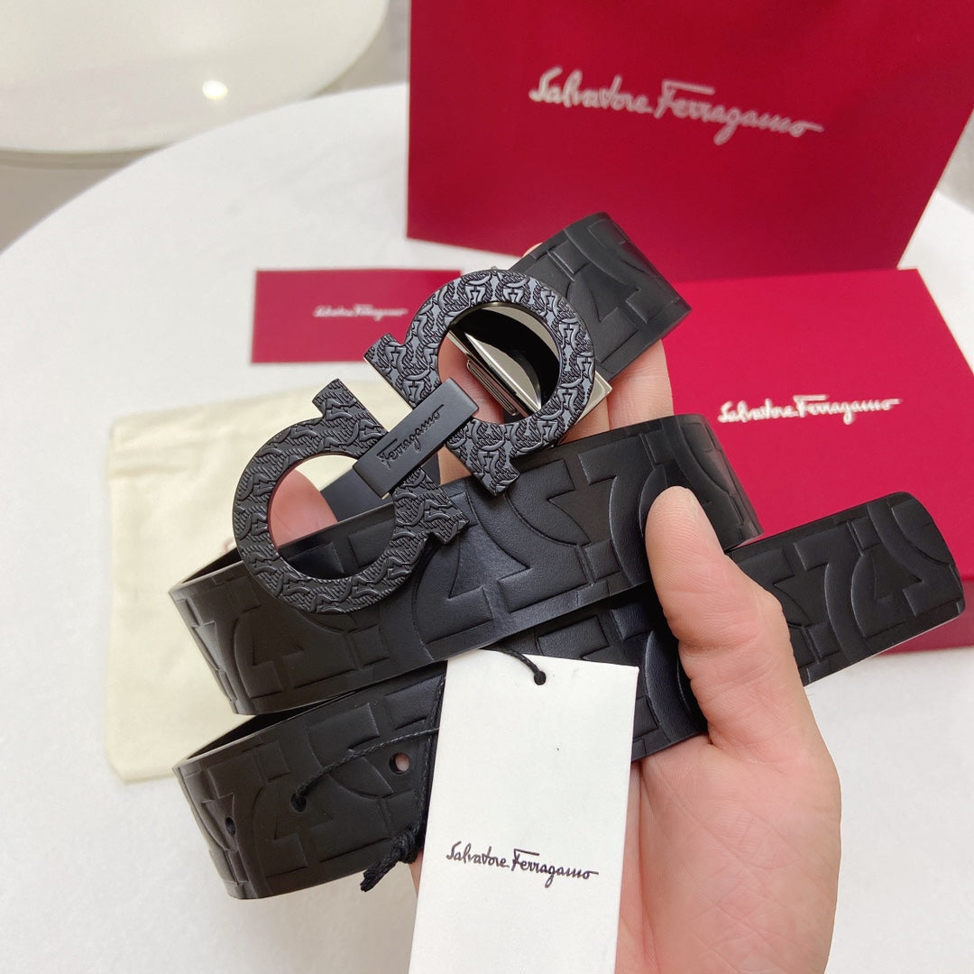 Salvatore Ferragamo Men's Gancini Reversible Embossed Leather Belt, Black