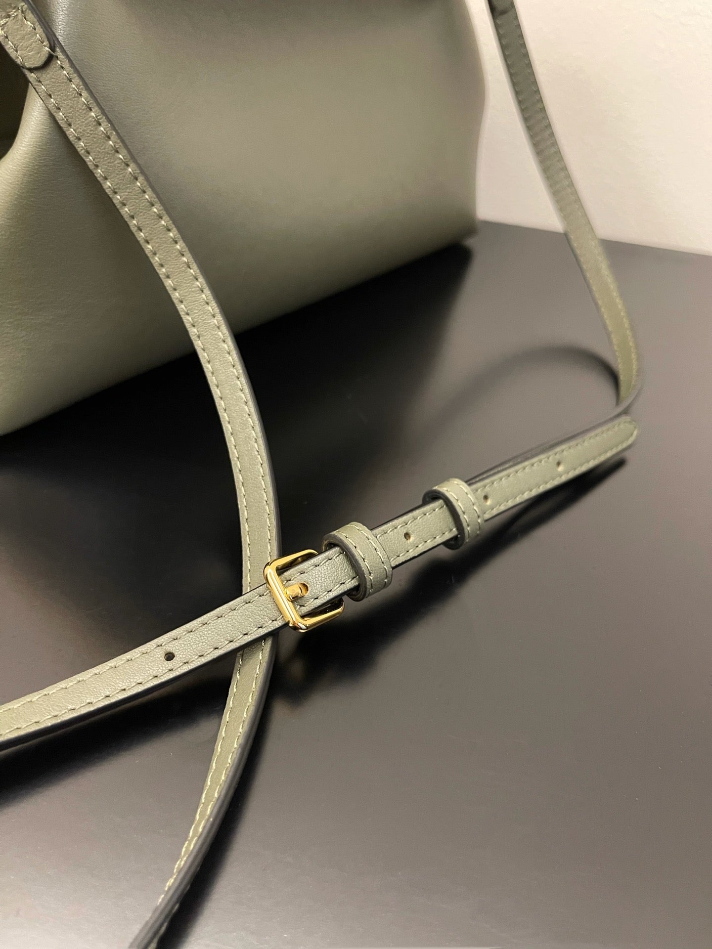Sage Green Leather Frame Clutch Crossbody Bag with Gold Hardware