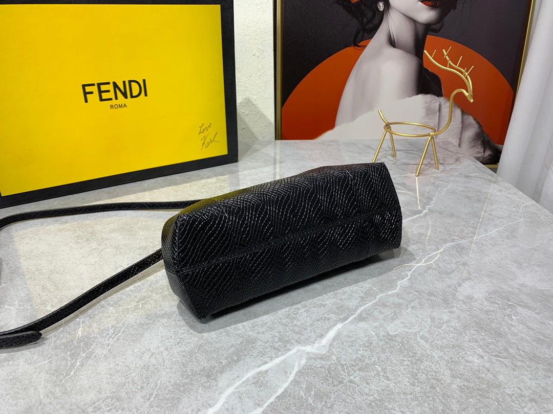 Fendi First Small Black Nappa Leather Clutch Bag with Gold Hardware