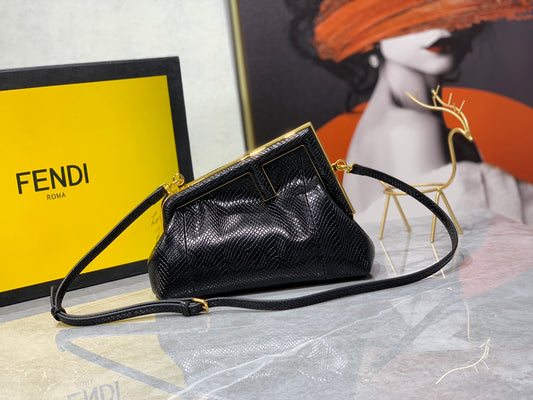 Fendi First Small Black Nappa Leather Clutch Bag with Gold Hardware