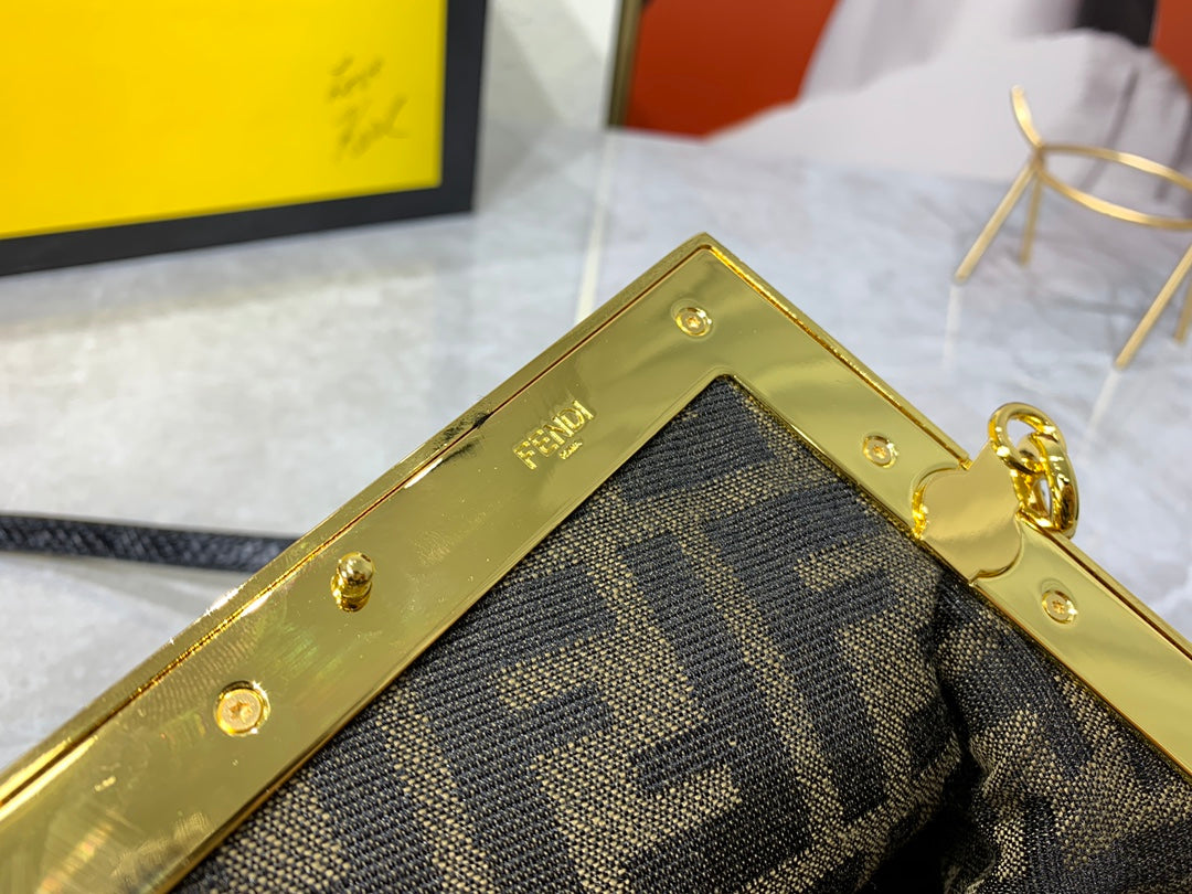 Fendi First Small Black Nappa Leather Clutch Bag with Gold Hardware