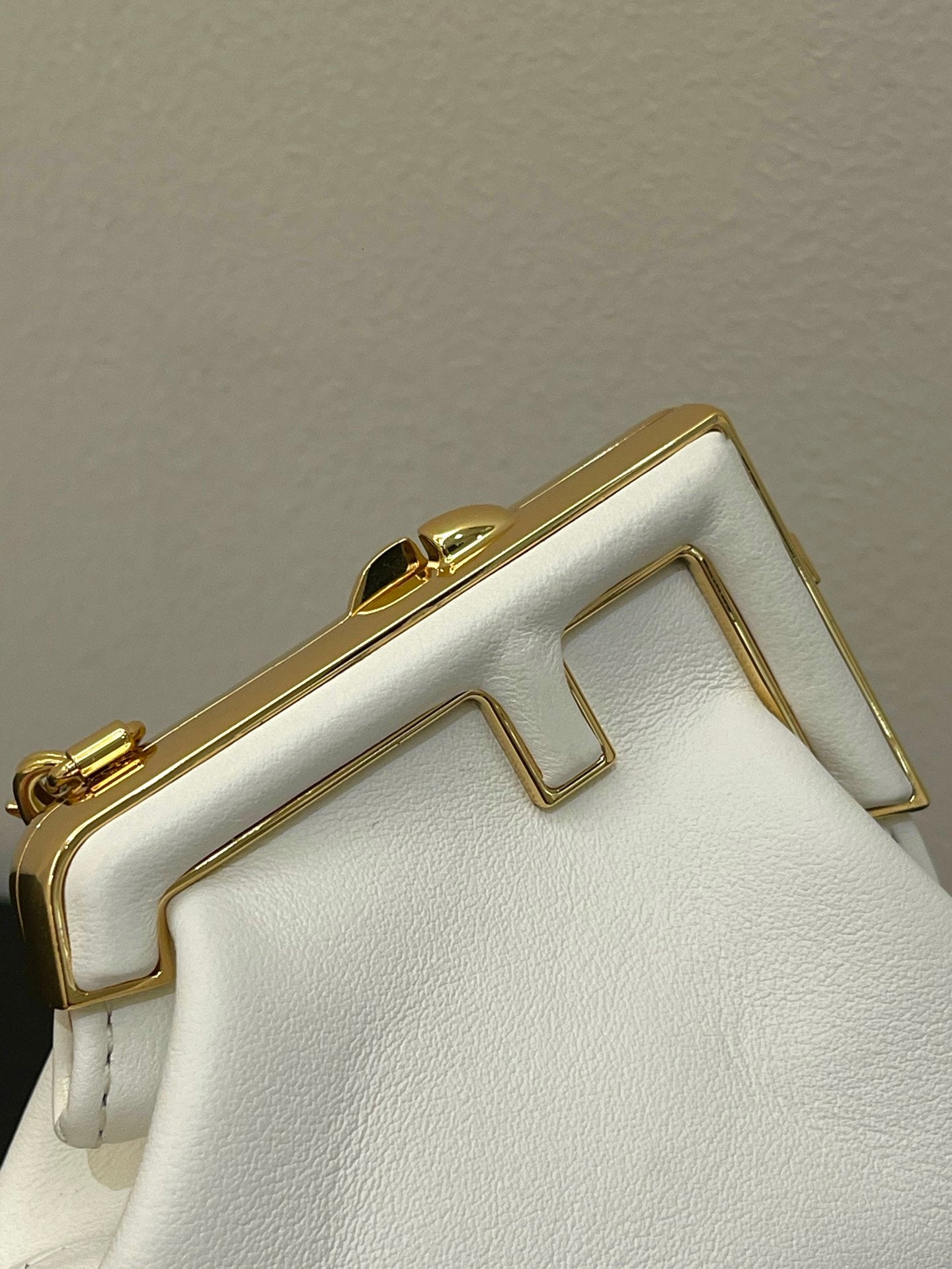 Fendi First Nano White Leather Charm Bag with Gold Chain