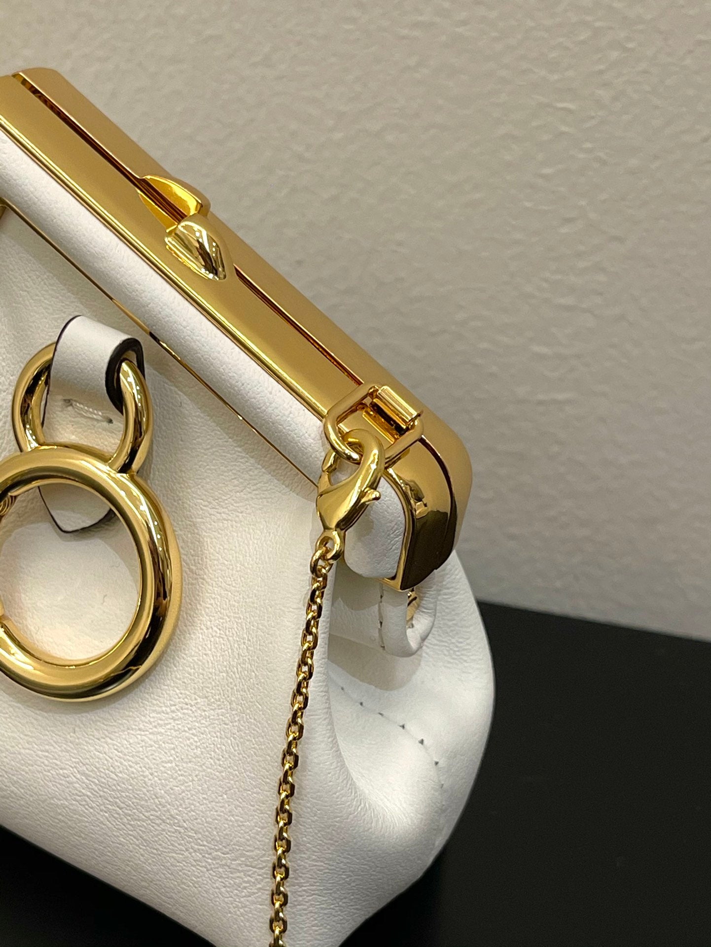Fendi First Nano White Leather Charm Bag with Gold Chain