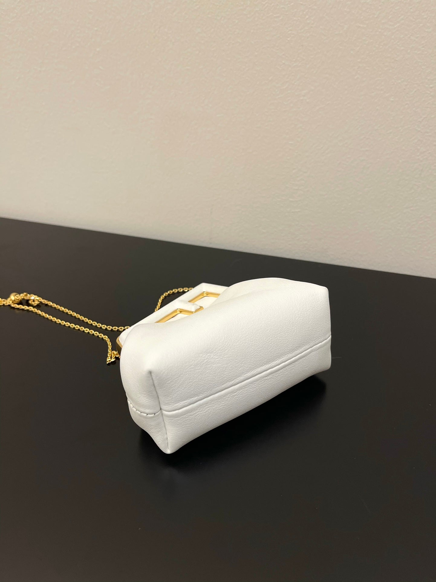 Fendi First Nano White Leather Charm Bag with Gold Chain