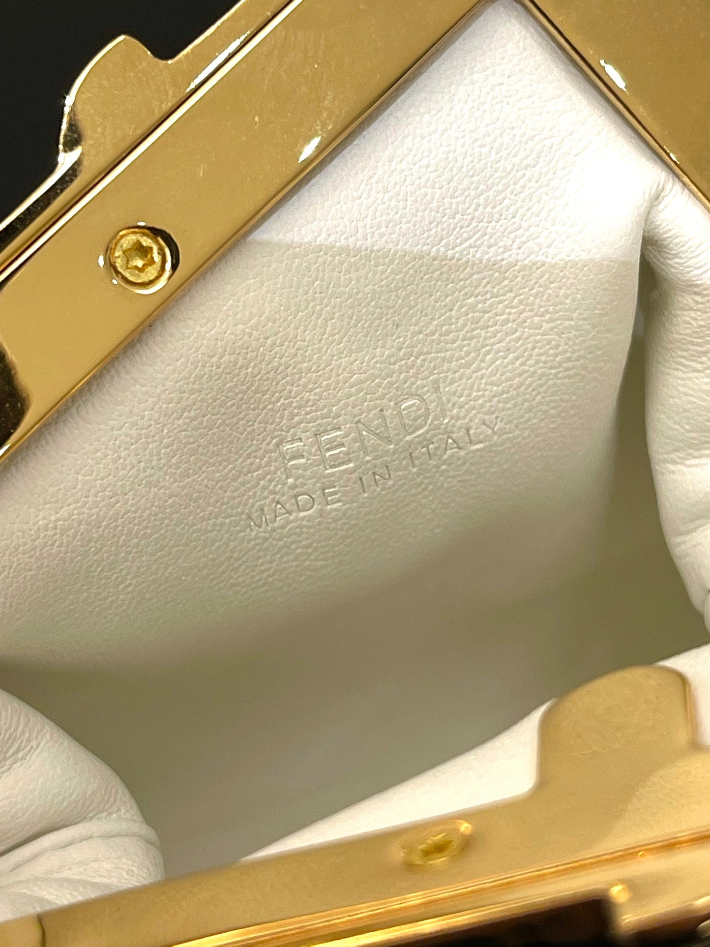 Fendi First Nano White Leather Charm Bag with Gold Chain