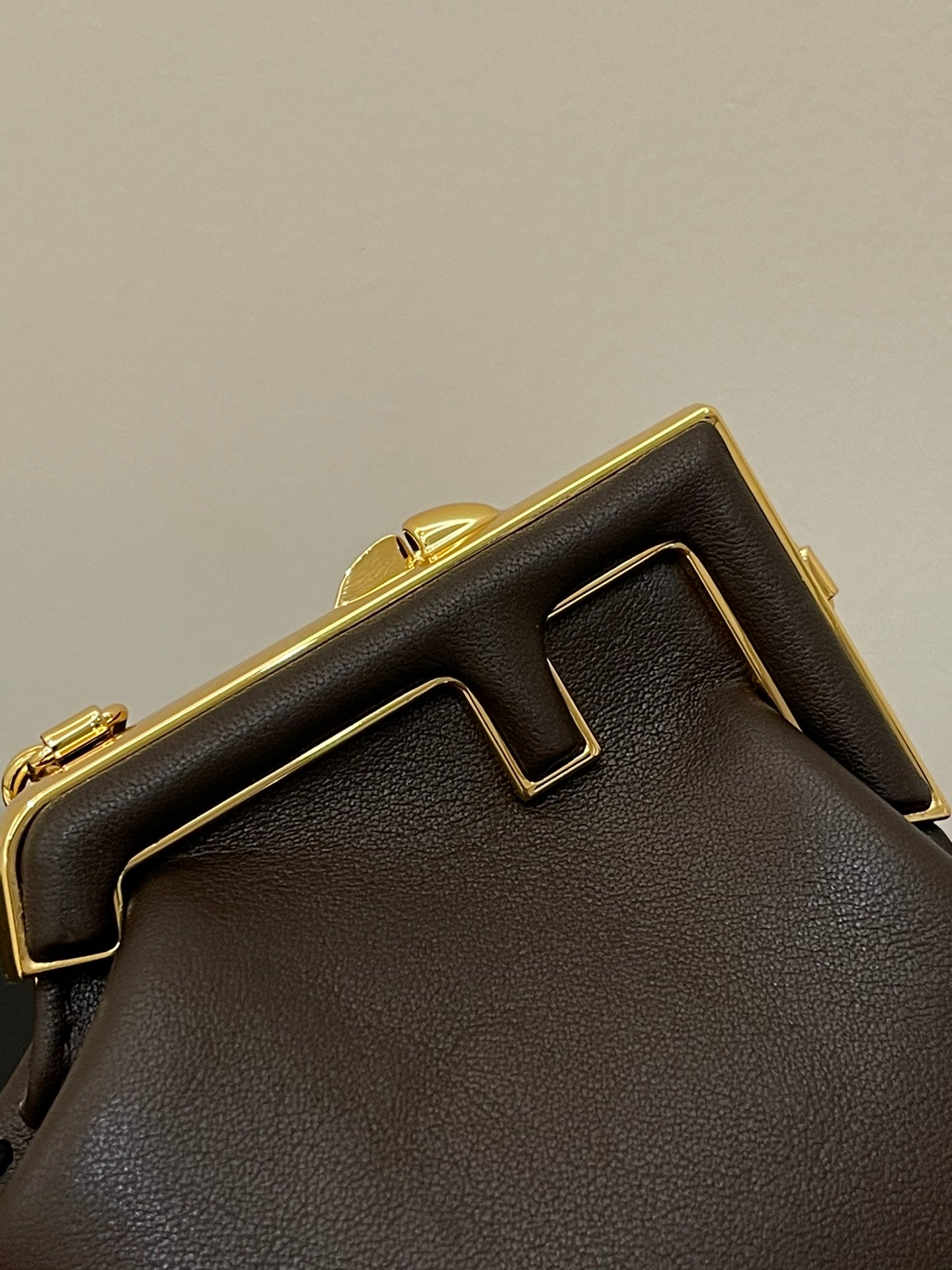 Vintage Style Brown Mini Frame Bag with Gold Chain Strap - Kiss Lock Crossbody Pouch