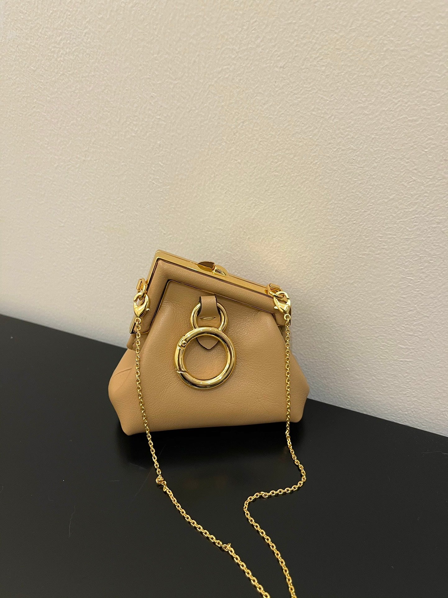 Fendi First Nano Leather Charm - Beige Crossbody Pouch