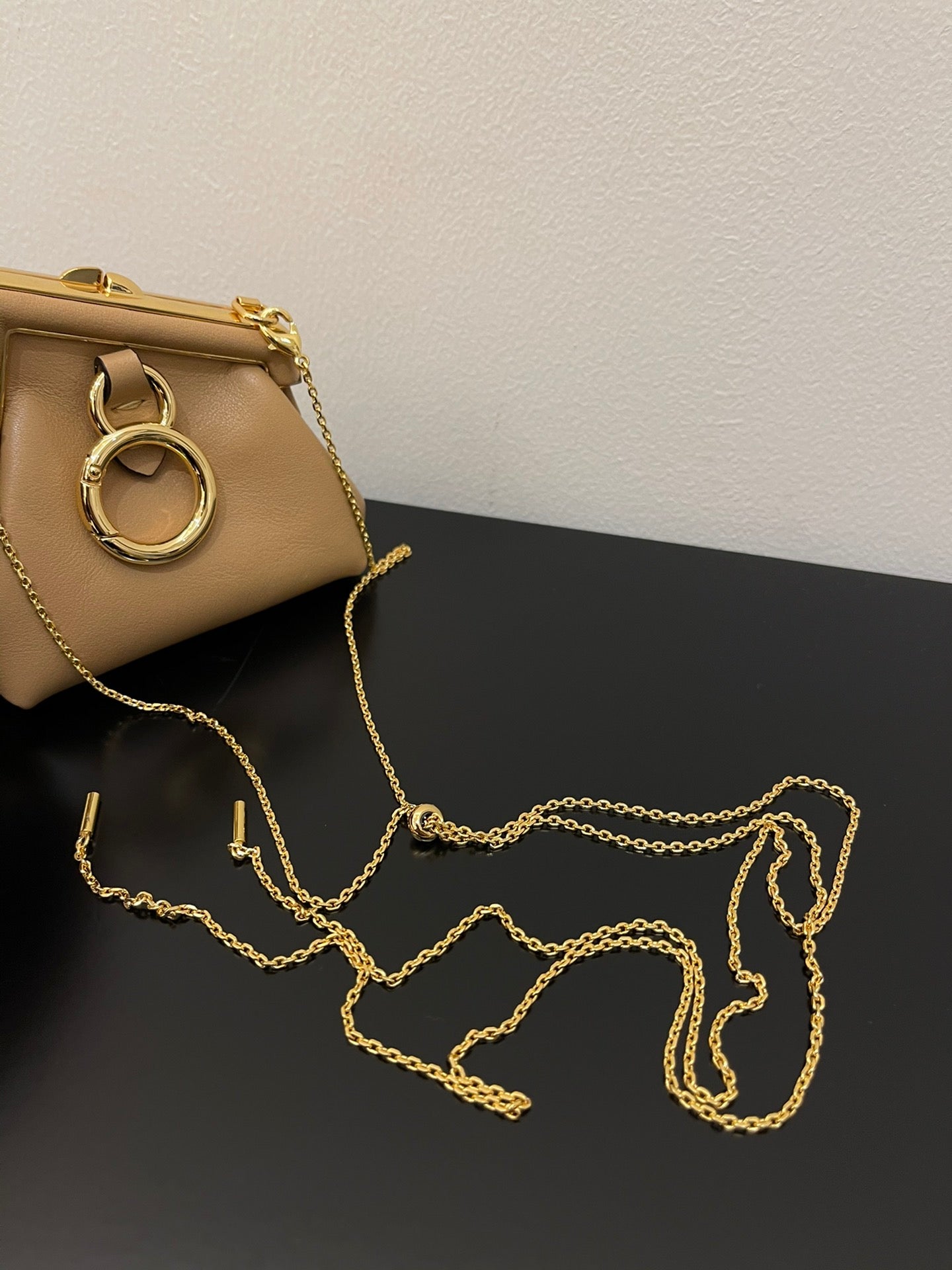 Fendi First Nano Leather Charm - Beige Crossbody Pouch