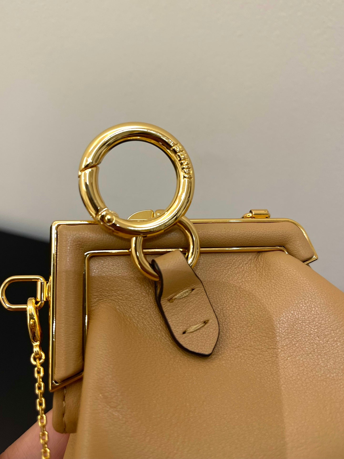Fendi First Nano Leather Charm - Beige Crossbody Pouch