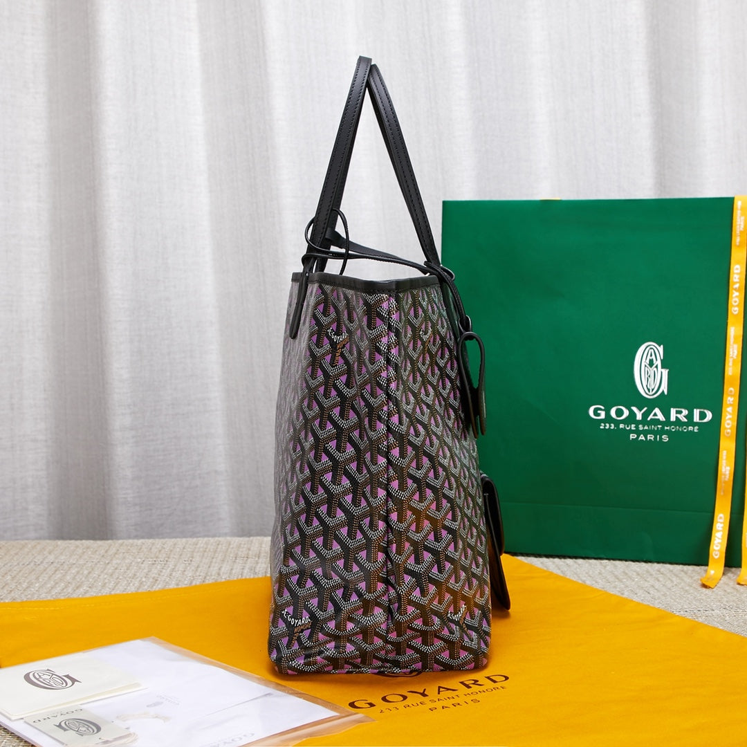 Gogy Chevron Monogram Tote Bag with Cartoon Dog Graphic and Pouch