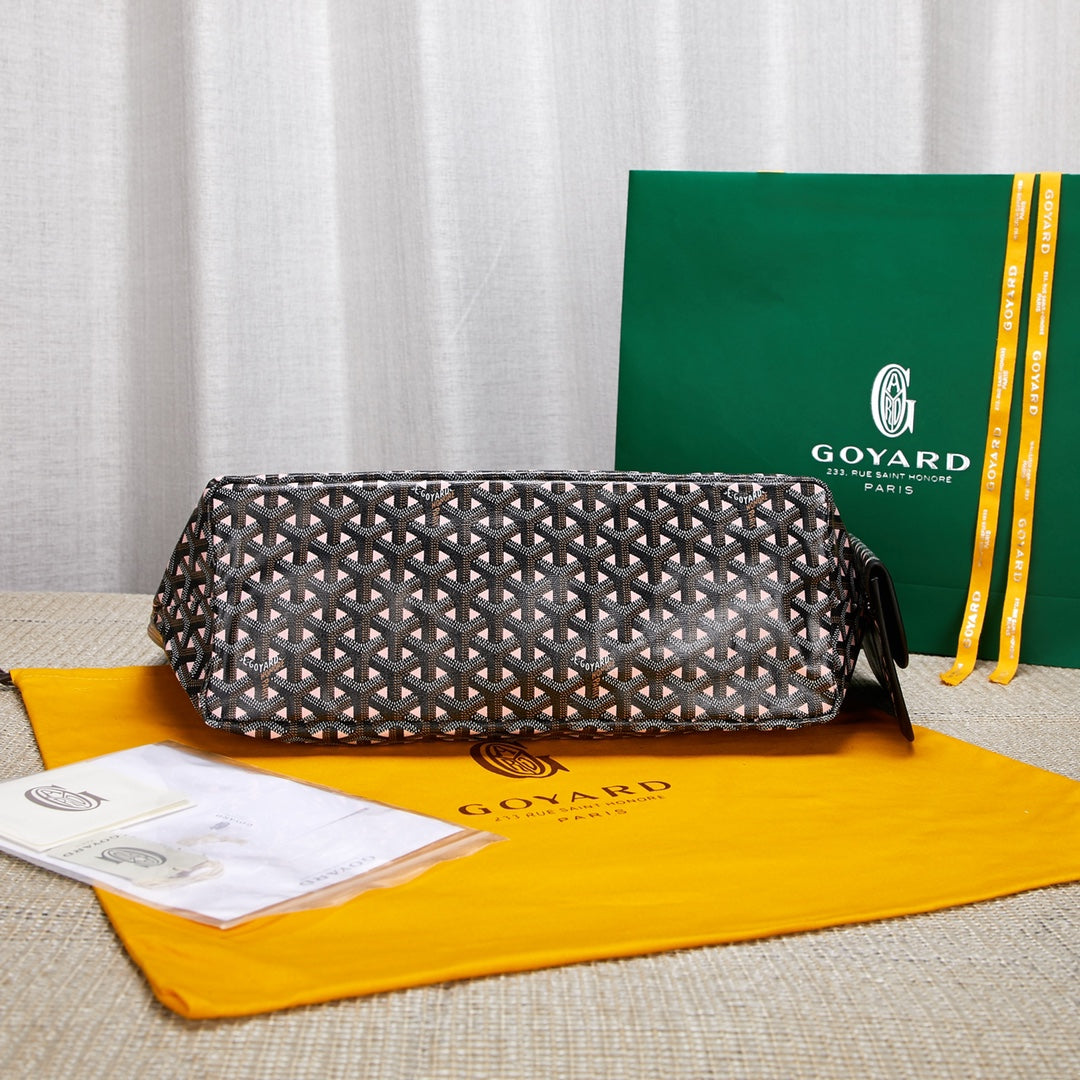 Gogy Black Chevron Monogram Tote Bag with Matching Pouch and Cartoon Dog